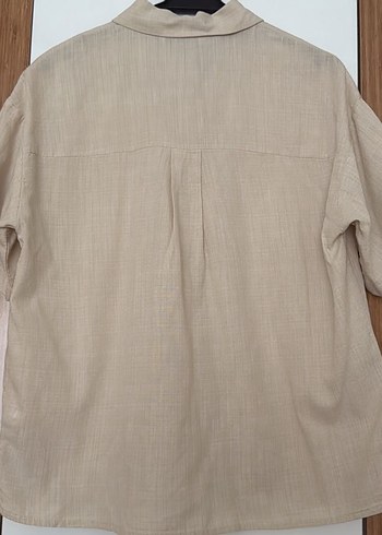 Bej Kısa Kollu Keten Gömlek - Görsel 2