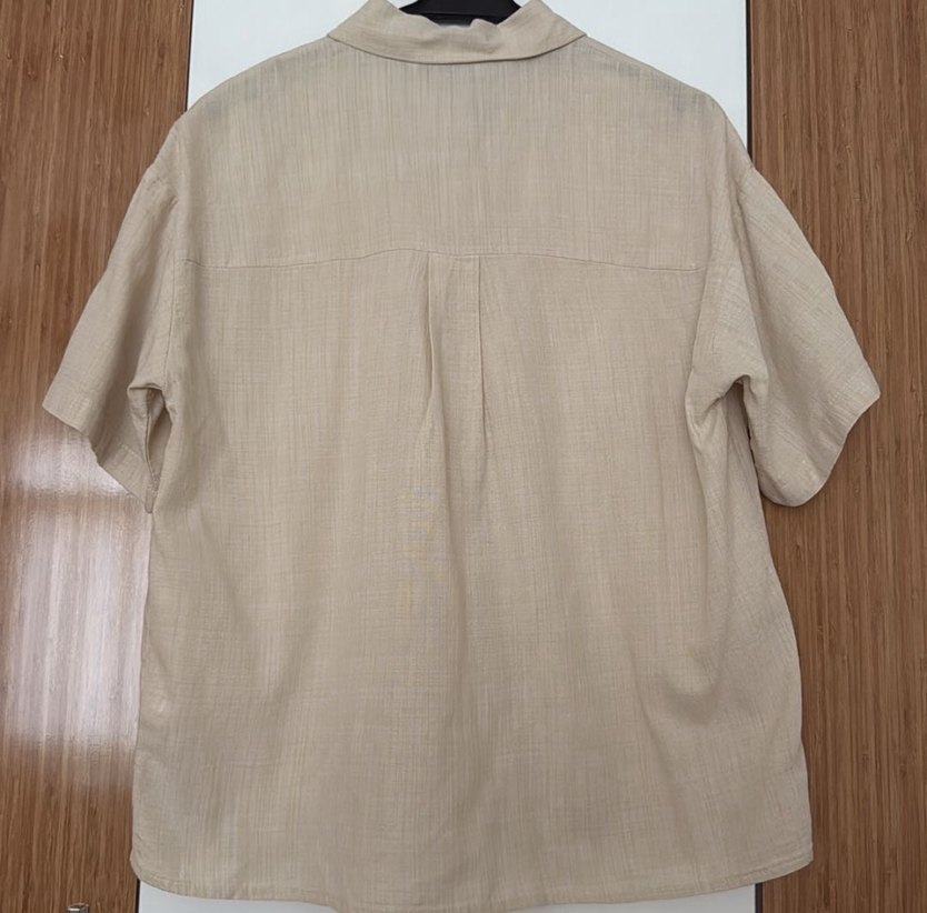 Bej Kısa Kollu Keten Gömlek - Görsel 2