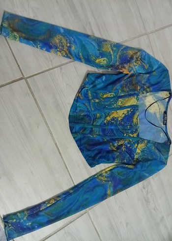 Mavi Batik Desenli Uzun Kol Bluz