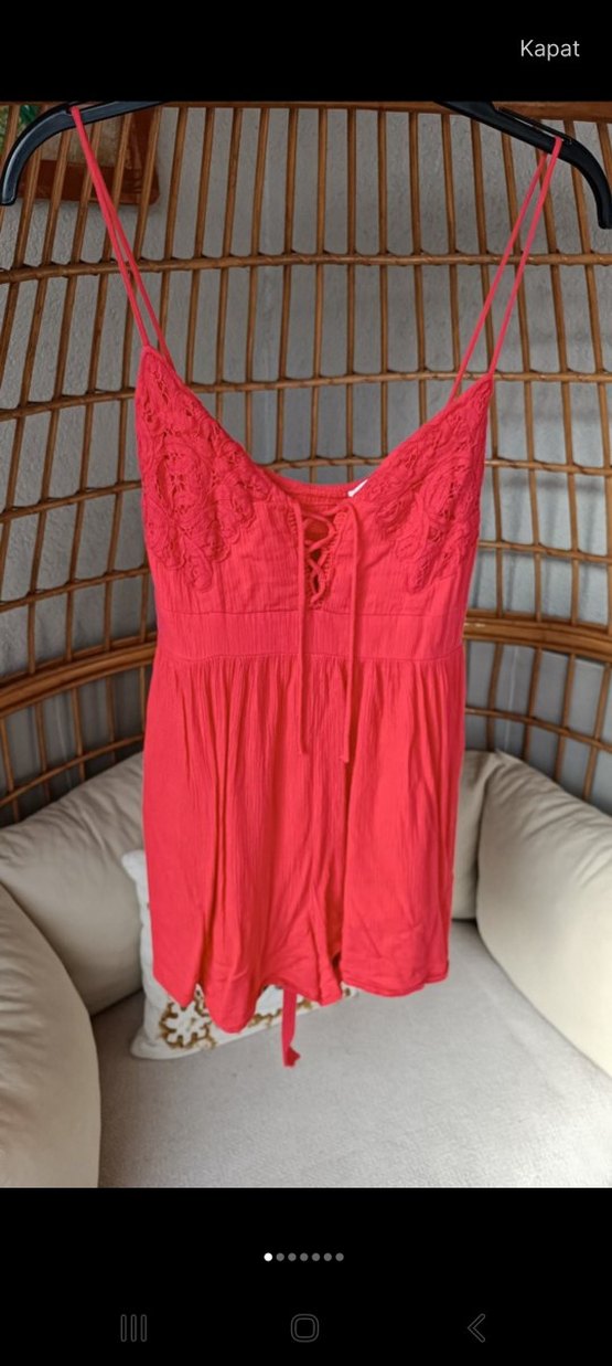 Dantel Detaylı Pembe Bohem Tulum - Görsel 2