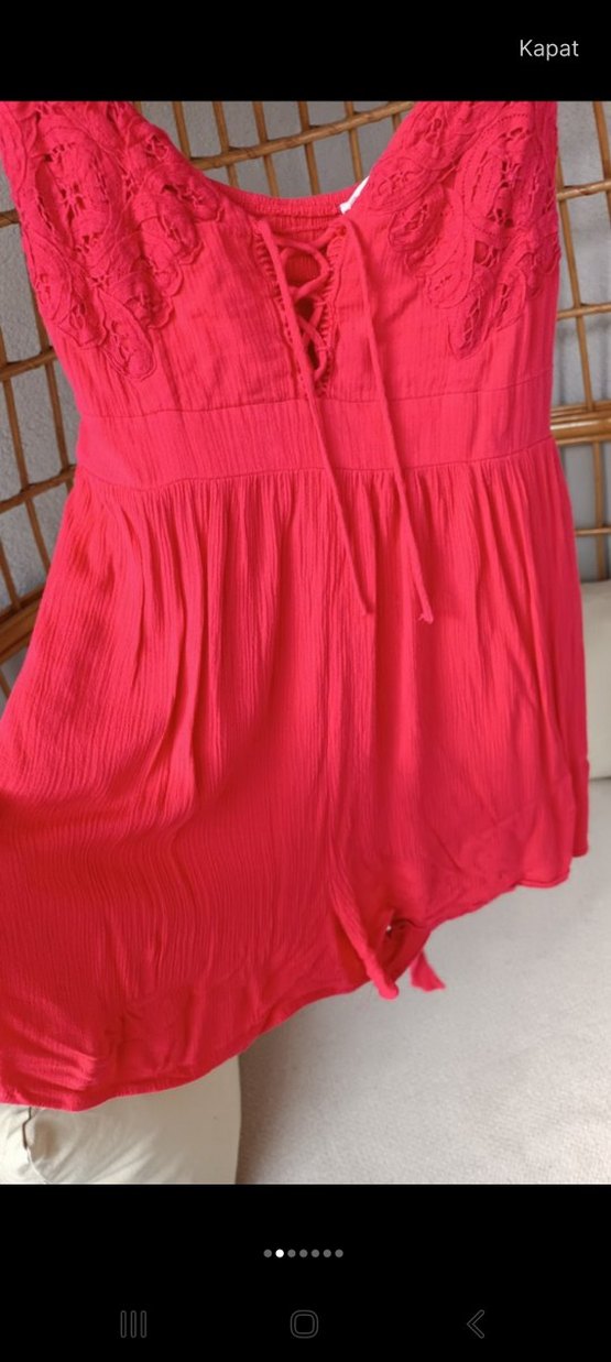 Dantel Detaylı Pembe Bohem Tulum - Görsel 5