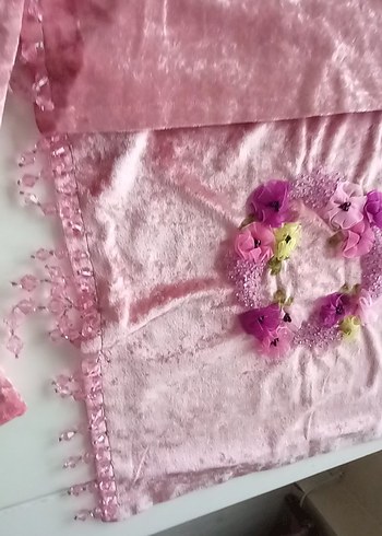 Dantel Detaylı Pembe kirlent ve şemantablo - Görsel 5