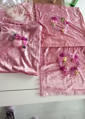 Dantel Detaylı Pembe kirlent ve şemantablo - Görsel 6