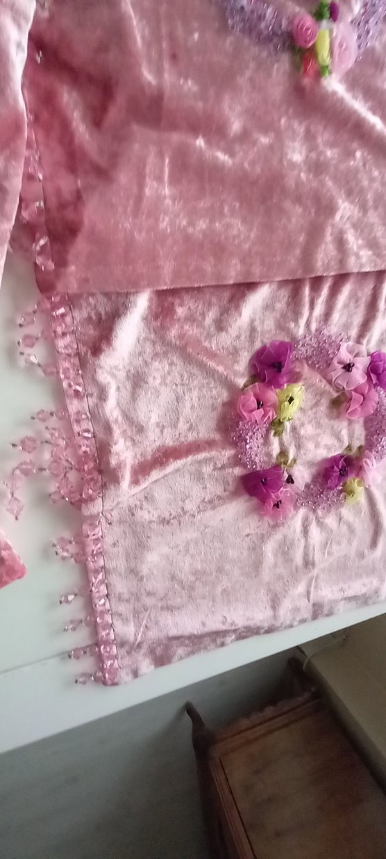 Dantel Detaylı Pembe kirlent ve şemantablo - Görsel 5