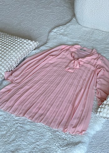 Pembe Pliseli Hamile elbise , Uzun Kollu, Bohem - Görsel 2