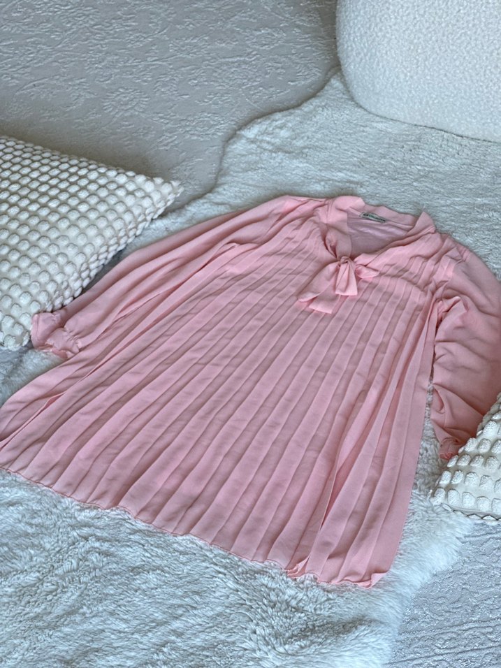 Pembe Pliseli Hamile elbise , Uzun Kollu, Bohem - Görsel 2