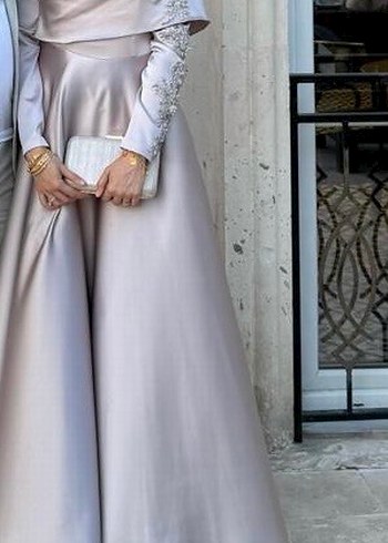 Uzun Kollu İşlemeli Modern Abiye Elbise - Görsel 4