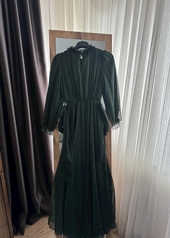 Uzun Kollu Fırfırlı Yeşil Uzun Elbise - Görsel 4