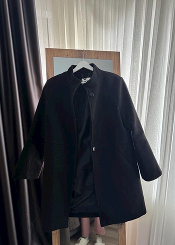 Düz Siyah Kadın Kaban - Görsel 3