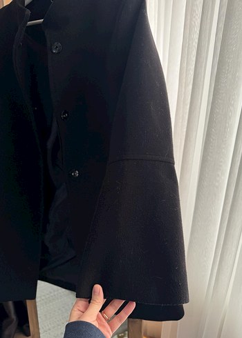 Düz Siyah Kadın Kaban - Görsel 4