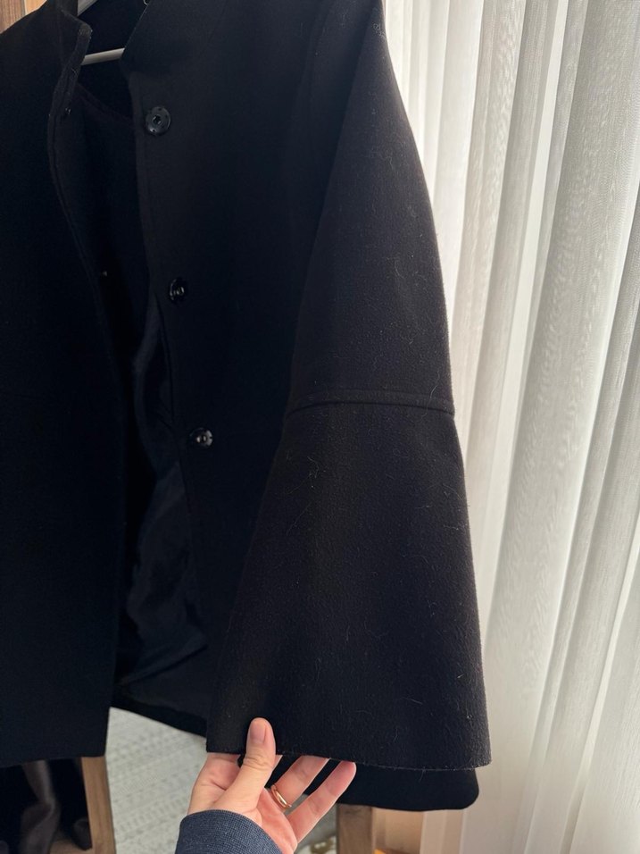 Düz Siyah Kadın Kaban - Görsel 4