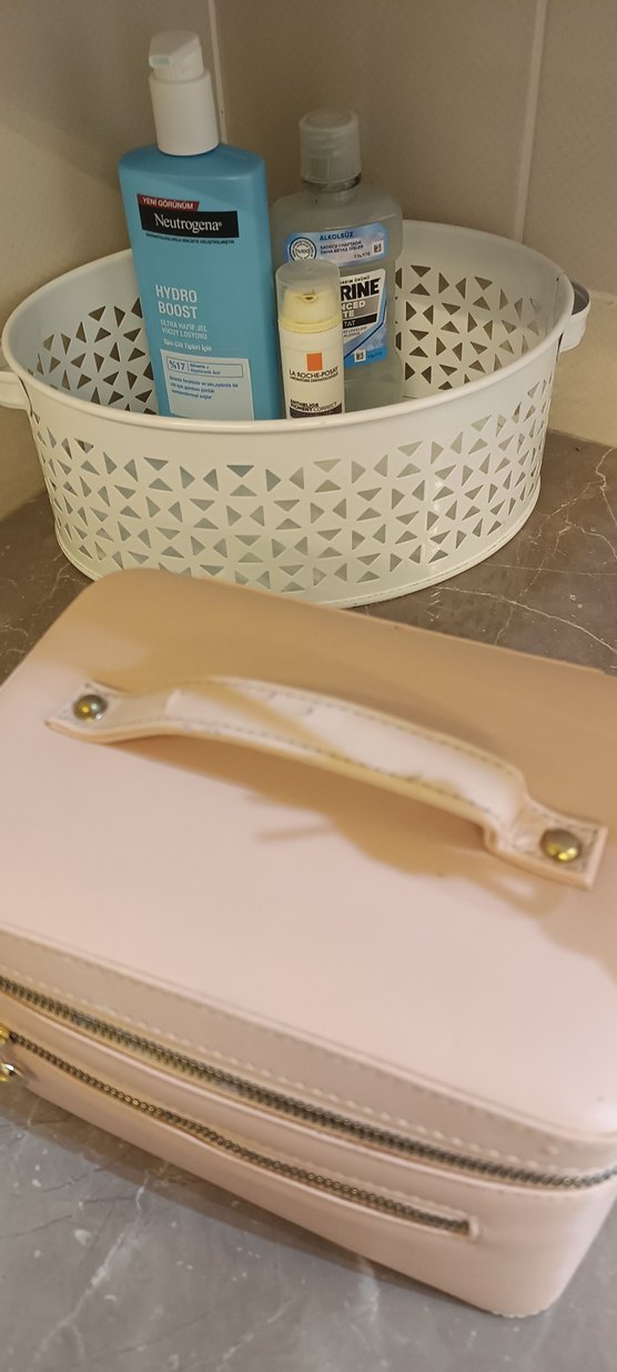 Bej Deri Kadın Makyaj Çantası - Görsel 3