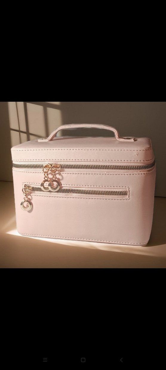 Bej Deri Kadın Makyaj Çantası - Görsel 2