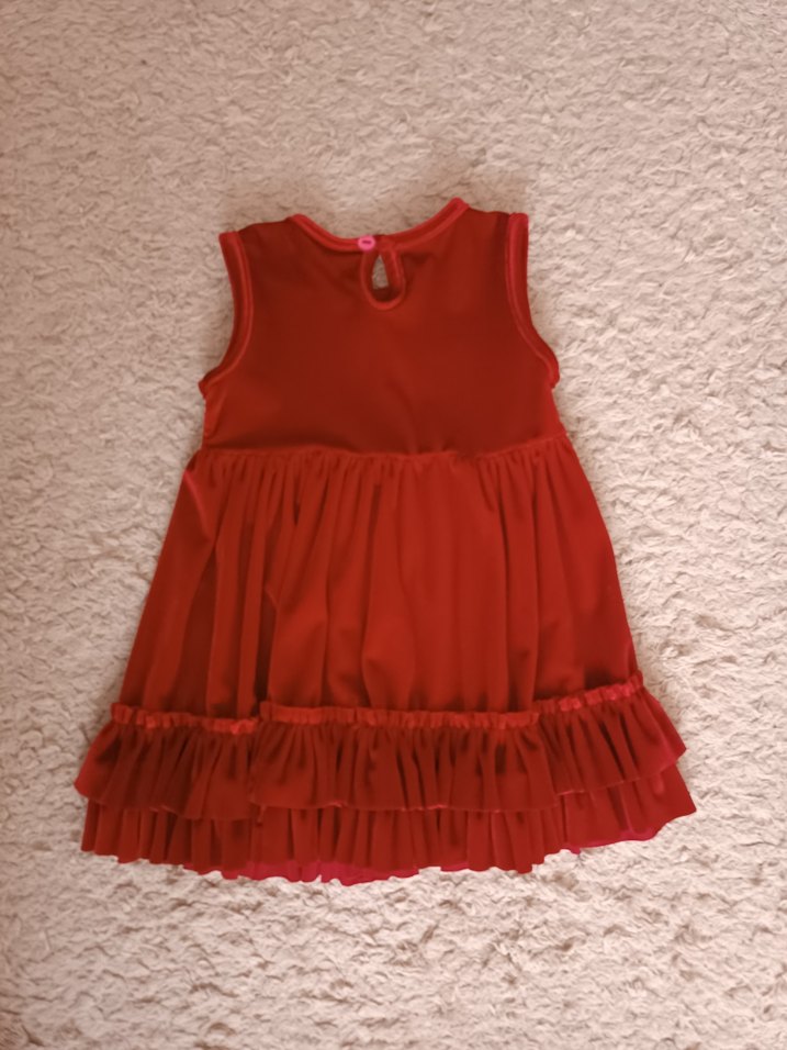 Kolsuz, Fırfırlı Kız Çocuk Kırmızı Elbise - Görsel 2