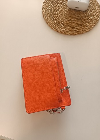 Zincir Detaylı Turuncu Deri Kadın Cüzdan - Görsel 2