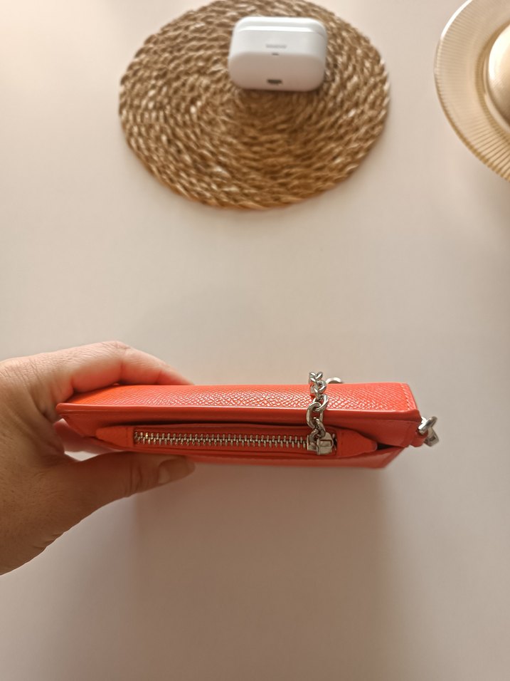 Zincir Detaylı Turuncu Deri Kadın Cüzdan - Görsel 3