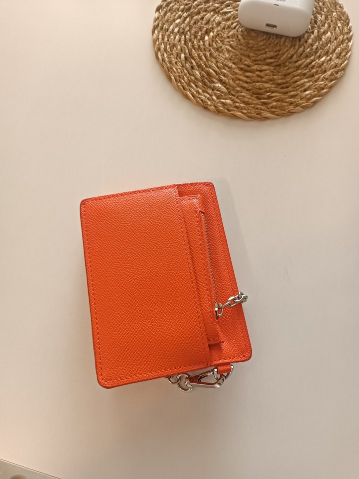 Zincir Detaylı Turuncu Deri Kadın Cüzdan - Görsel 2
