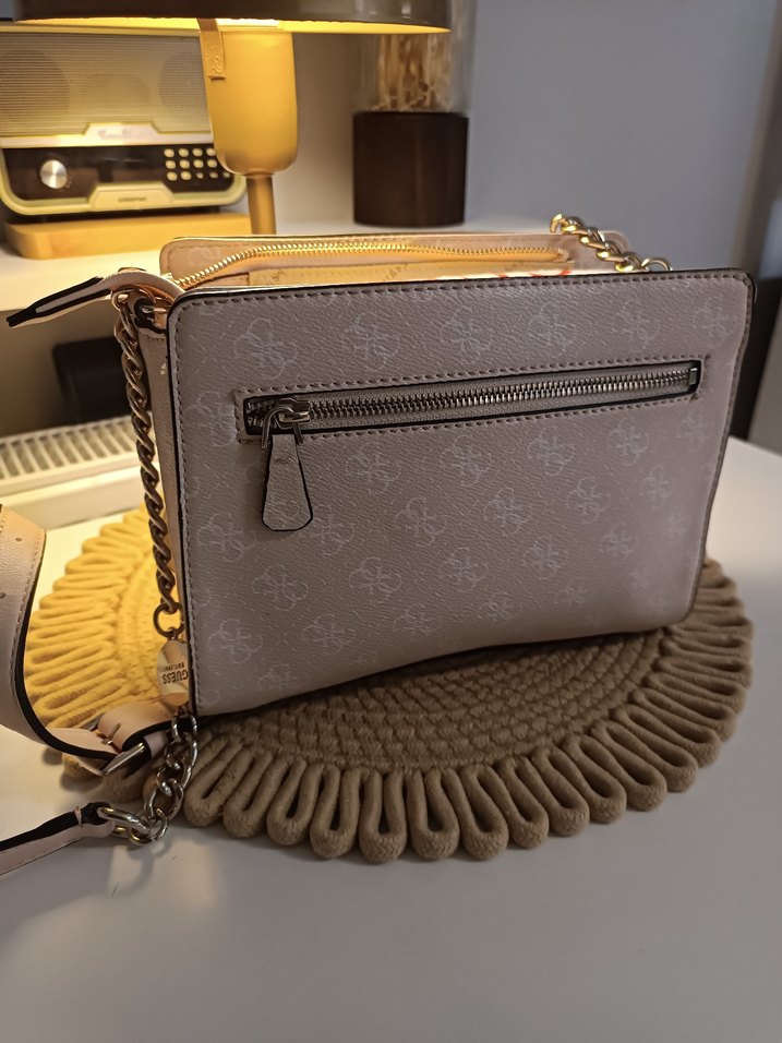 Zincir Detaylı Bej Deri Kadın Çanta - Görsel 3