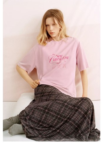Pembe gri ekose desen etek Zara