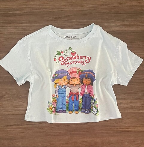 s Beden Çilek Kız Baskılı Crop Tişört