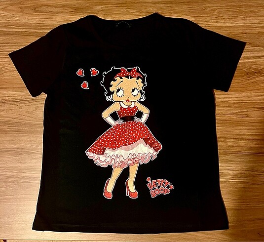 Betty Boop Baskılı Siyah Tişört