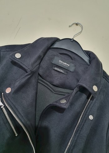 Pull and Bear Siyah Süet Kemerli Biker Deri Ceket