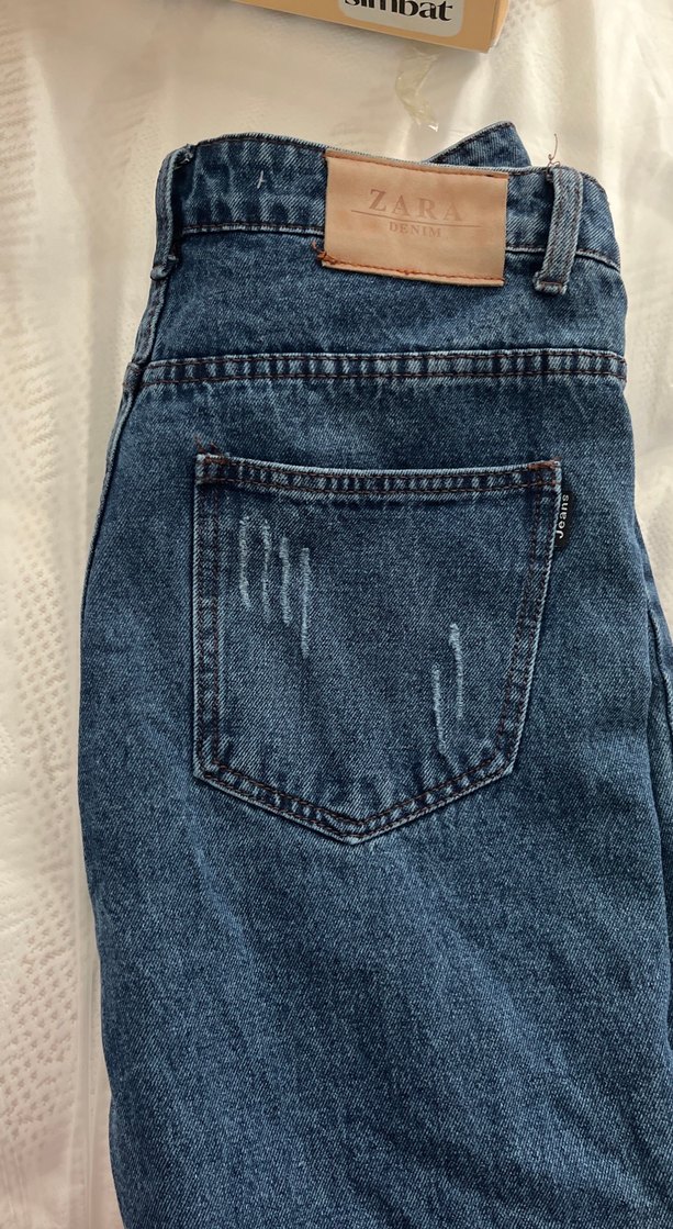 Gri Tonlu Mavi Loose Fit Midi Kot Pantolon - Görsel 3