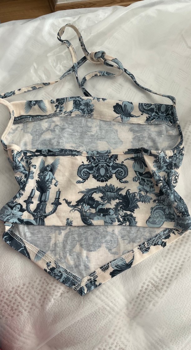 Desenli Mavi crop botundan bağlamalı - Görsel 3