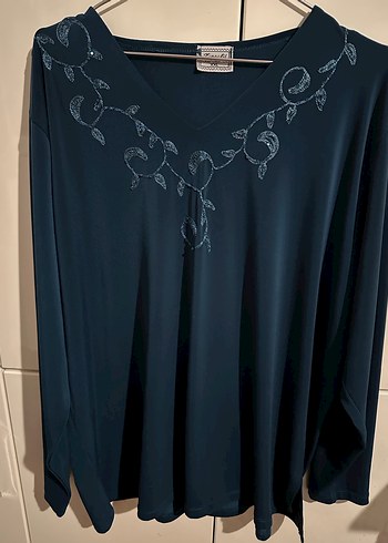 xxl Beden V Yaka Nakışlı Lacivert Kadın Penye 2XL