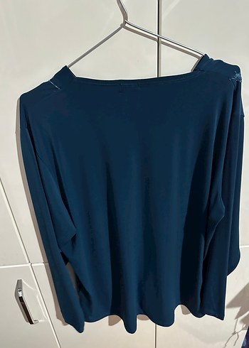 Diğer V Yaka Nakışlı Lacivert Kadın Penye 2XL