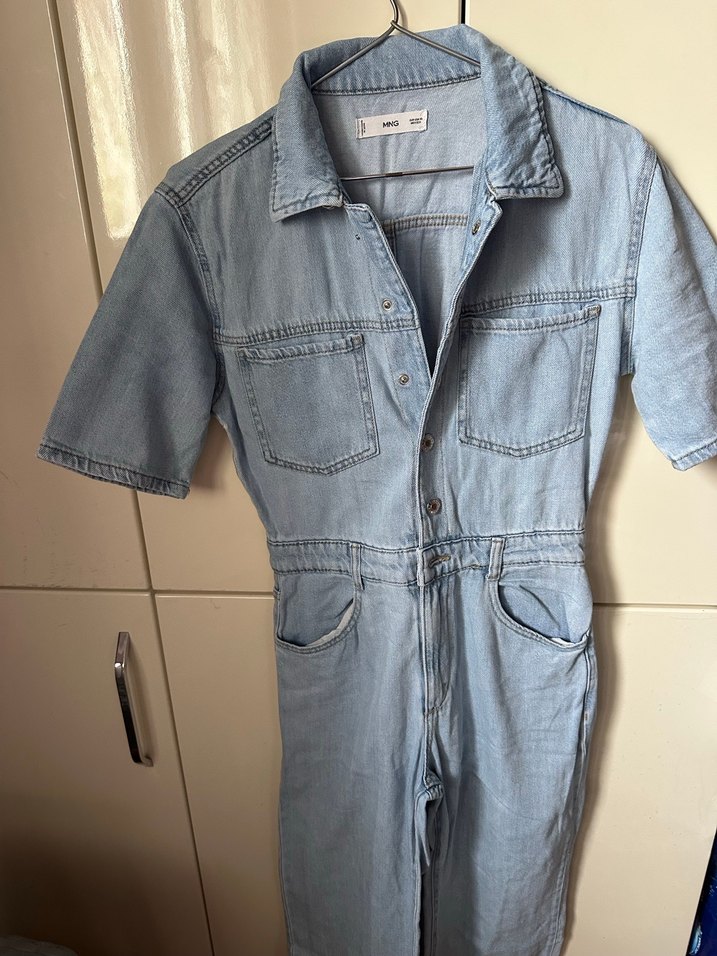 Mango Düğmeli Mavi Denim Kadın Tulum - Görsel 2