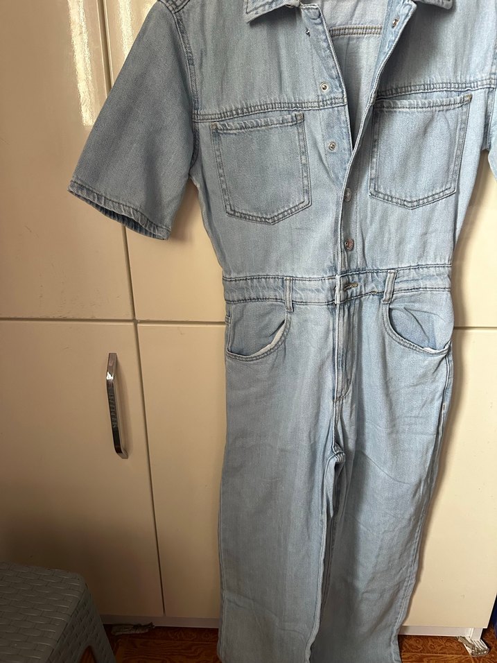 Mango Düğmeli Mavi Denim Kadın Tulum - Görsel 4