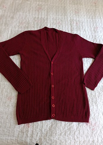 Bordo V Yaka Uzun Kollu Triko Hırka
