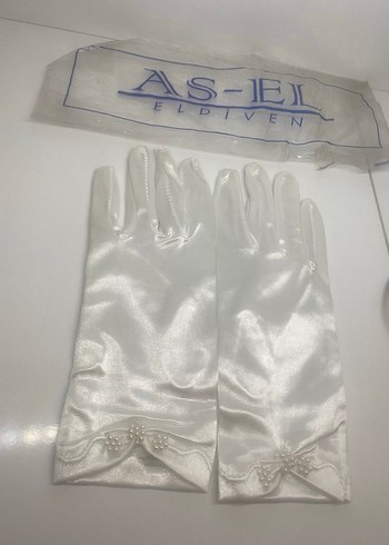 Beyaz Parlak Kadın Eldiveni İnci Detaylı - Görsel 3