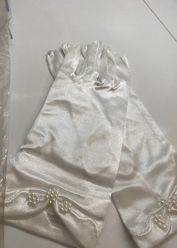 Beyaz Parlak Kadın Eldiveni İnci Detaylı - Görsel 2