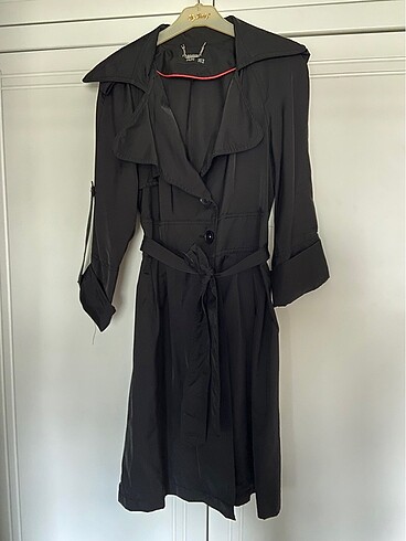 Siyah trenchcoat ceket - Görsel 2