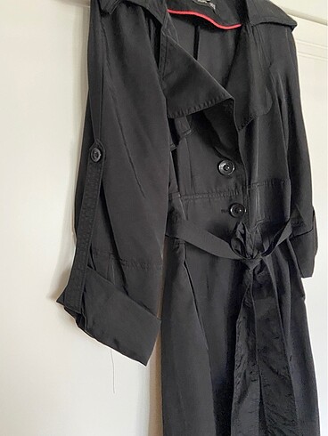 Siyah trenchcoat ceket - Görsel 4