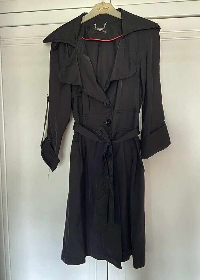 Siyah trenchcoat ceket - Görsel 2