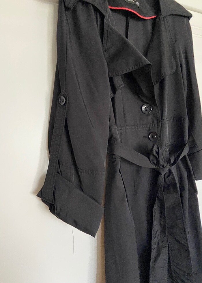 Siyah trenchcoat ceket - Görsel 4