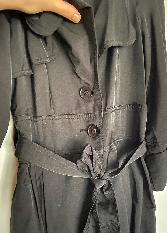 Siyah trenchcoat ceket - Görsel 3