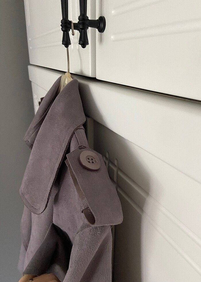 Kadife kumaş gri tranchcoat ceket - Görsel 5