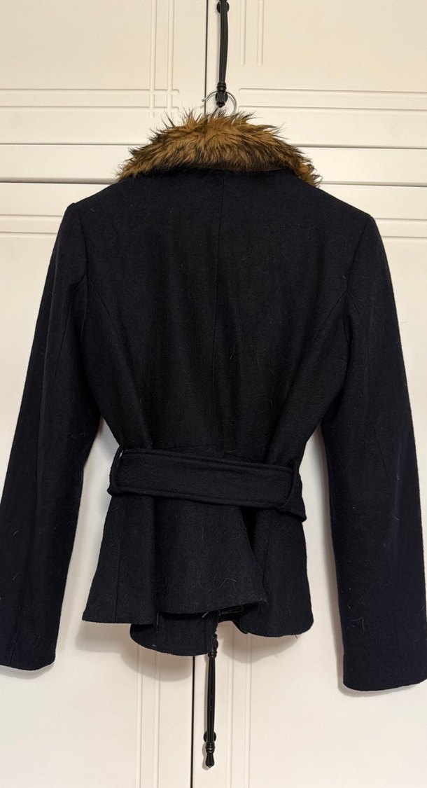 Kürklü Yaka Lacivert Kaban - Görsel 5