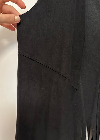 Siyah Süet Saçaklı V Yaka Gotik Yelek - Görsel 3