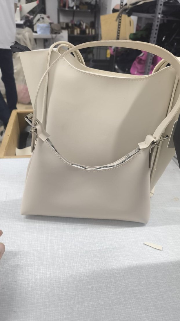 Gri-Bej Minimalist Deri Kadın Çanta - Görsel 2