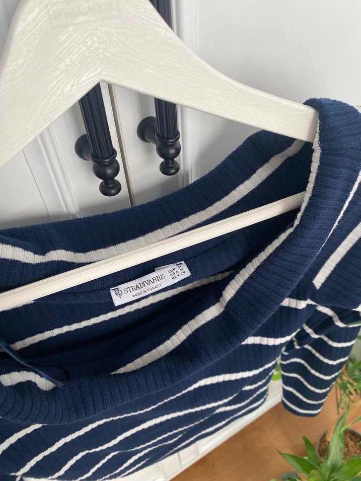 Çizgili Lacivert Triko Kadın Sweatshirt - Görsel 3