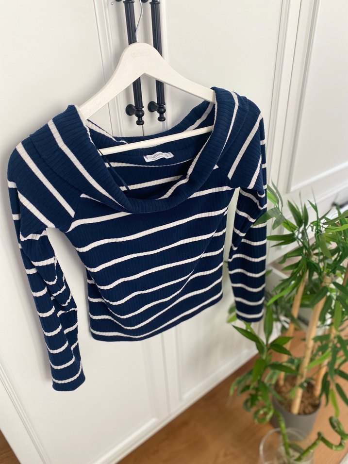 Çizgili Lacivert Triko Kadın Sweatshirt - Görsel 2