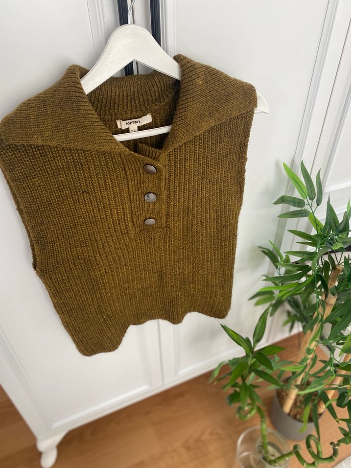 Kahverengi Triko Yakalı Kadın Süveter - Görsel 4