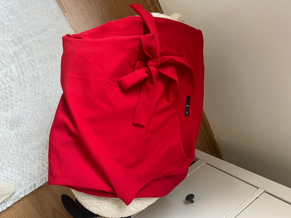 Kırmızı Drapeli Straplez  elbise abiye - Görsel 3