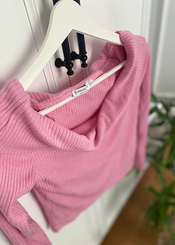 Pembe Triko Uzun Kollu Kısa Bluz - Görsel 3