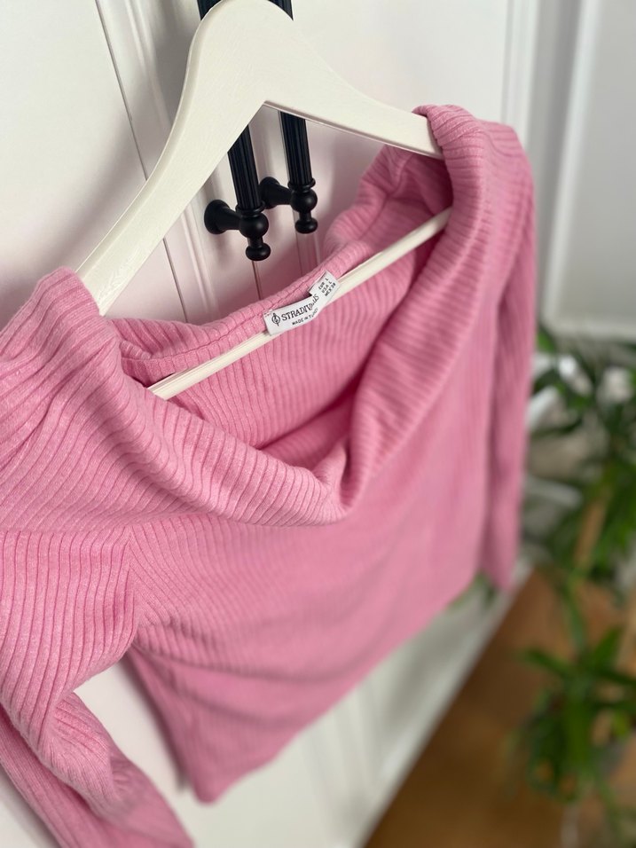 Pembe Triko Uzun Kollu Kısa Bluz - Görsel 3